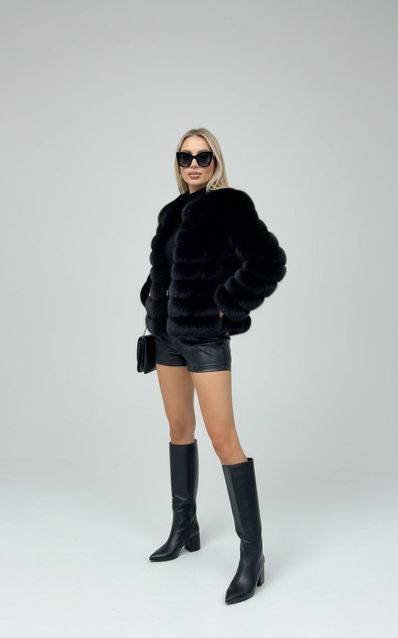 Pelliccia di volpe nera con righe orizzontali