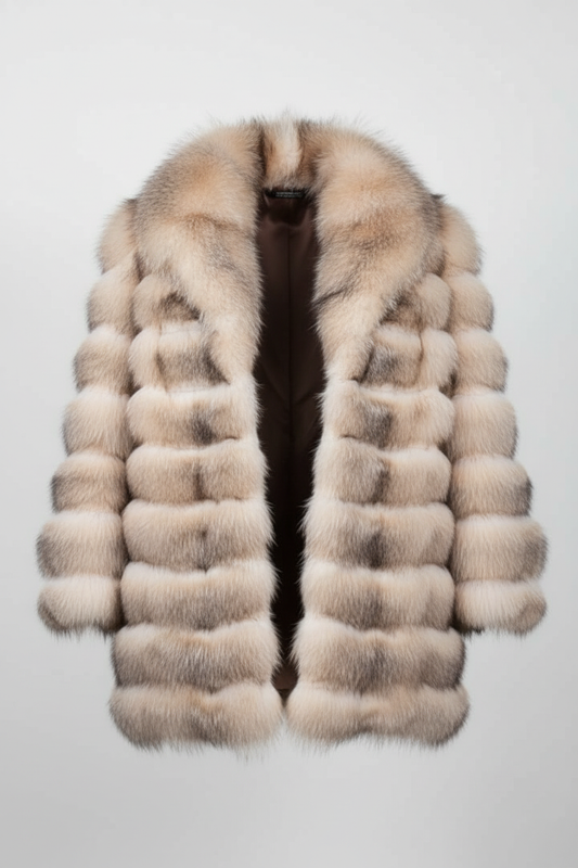 Pelliccia di volpe beige con righe orizzontali
