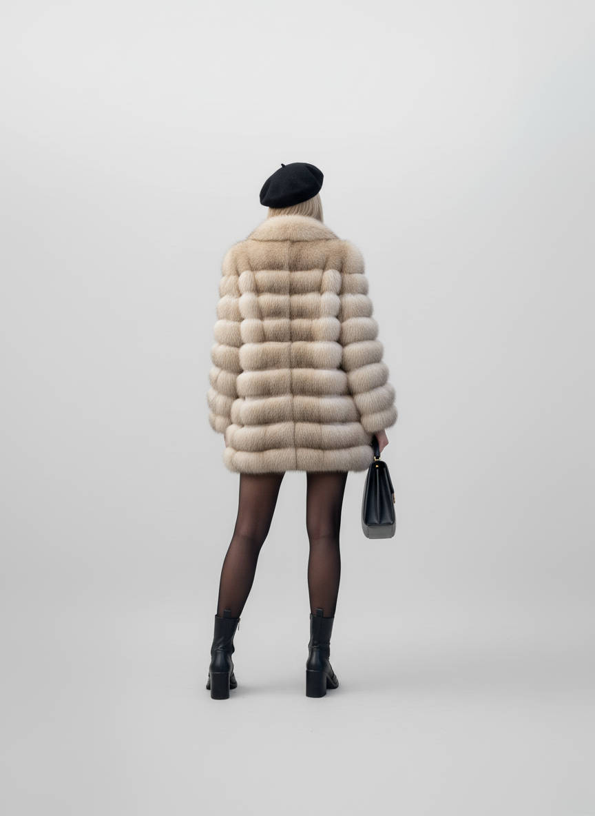 Pelliccia di volpe beige con righe orizzontali