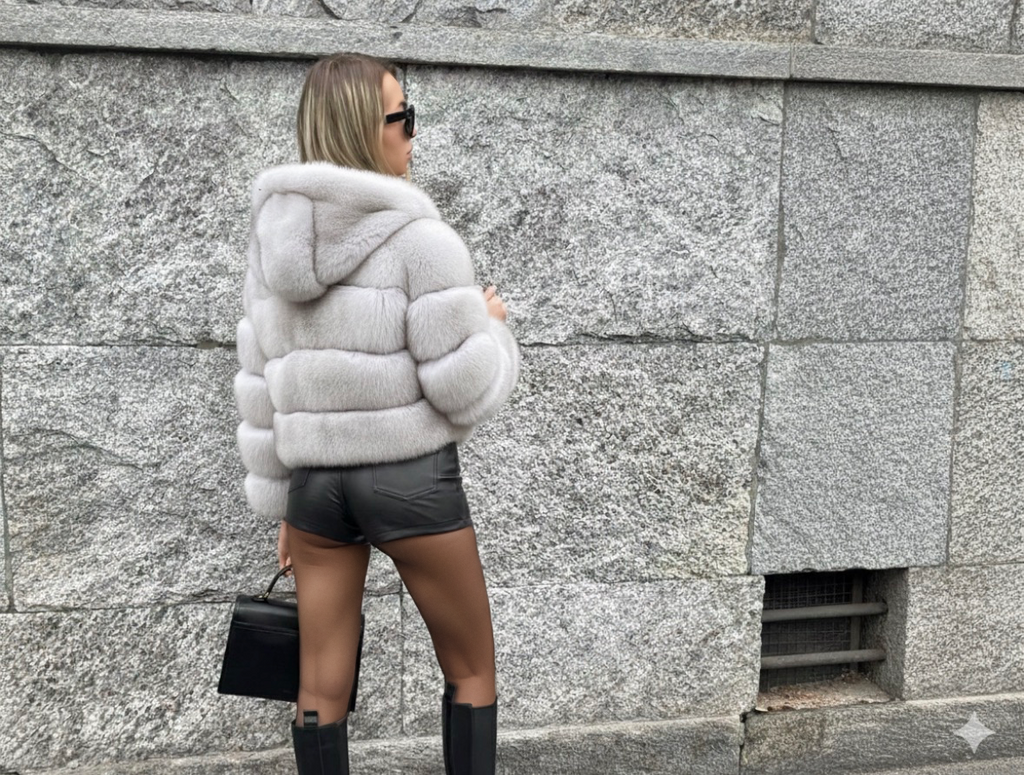 COURMAYEUR with HOODIE - Volpe Full Skin - SU MISURA - Realizzato a mano - Certificato SAGA Furs