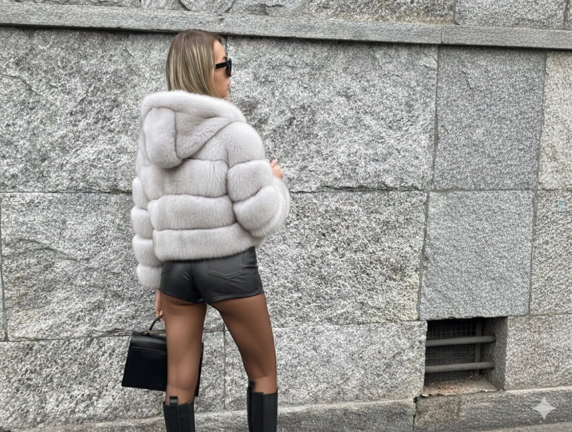 COURMAYEUR with HOODIE - Volpe Full Skin - SU MISURA - Realizzato a mano - Certificato SAGA Furs