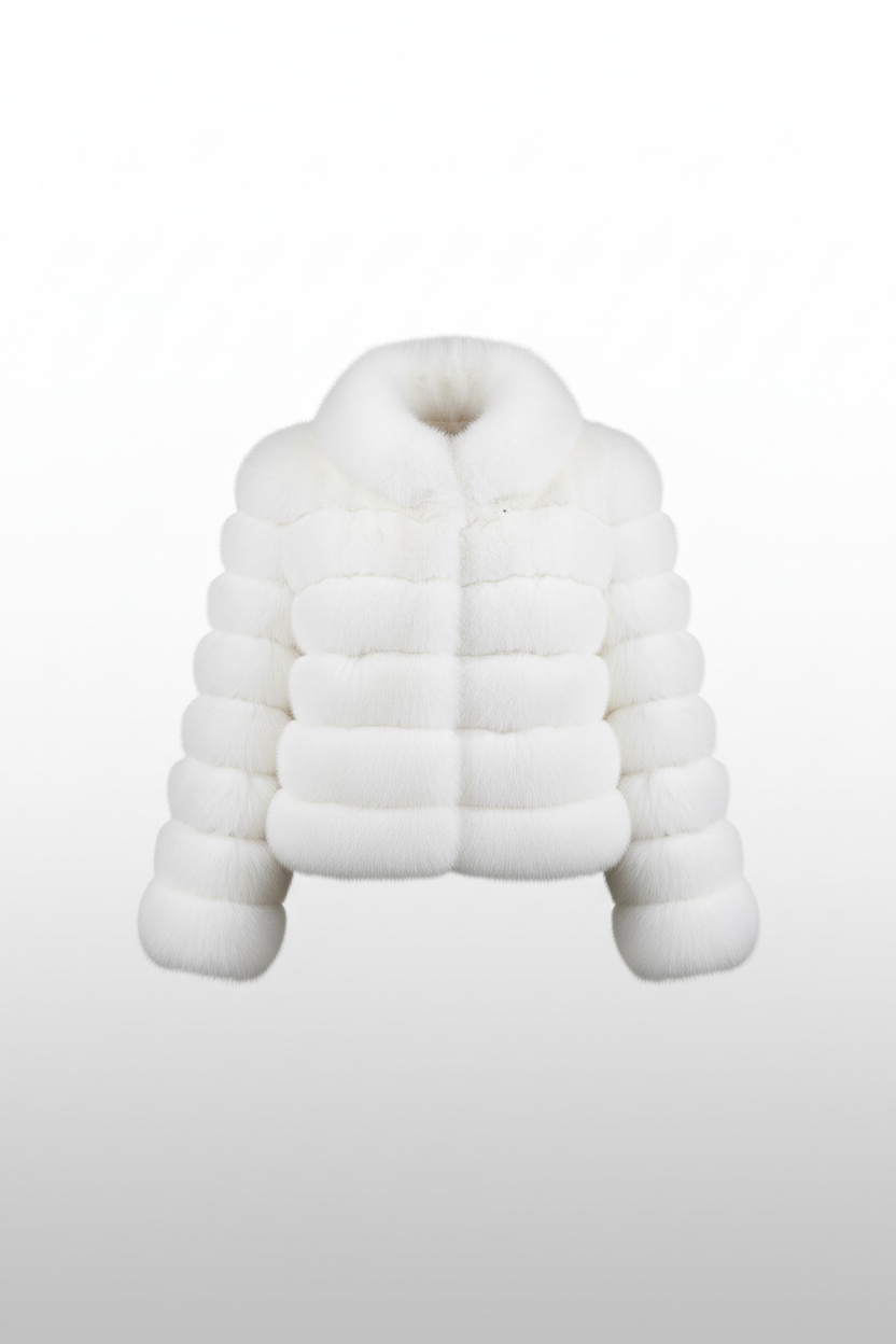 Bolero in Pelliccia di Volpe Bianca a righe orizzontali