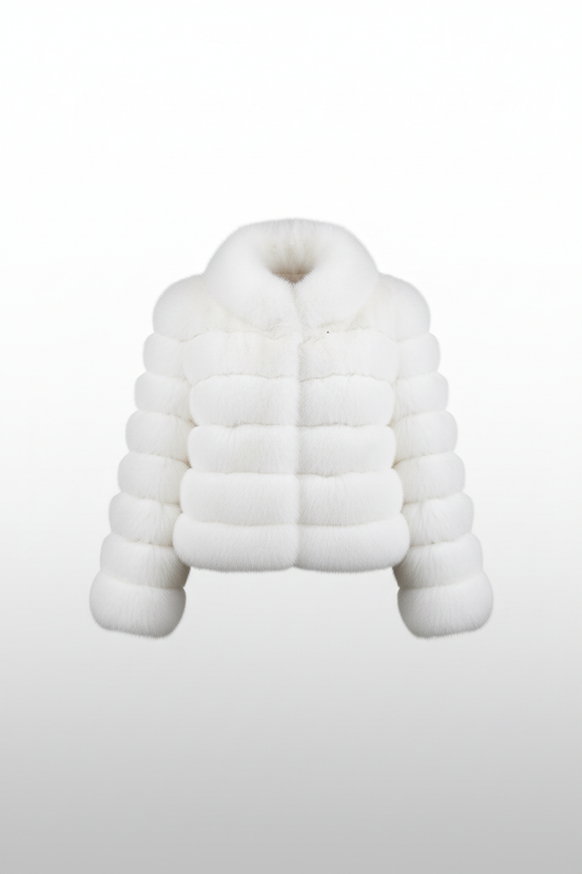 Bolero in Pelliccia di Volpe Bianca a righe orizzontali